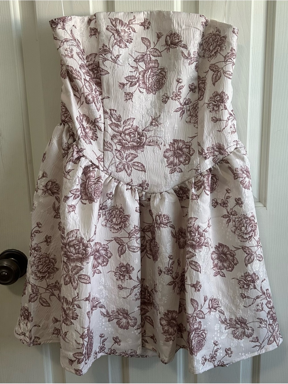 Altar'd State Ivory Brown textured Floral Print Strapless mini Dress Sz Large